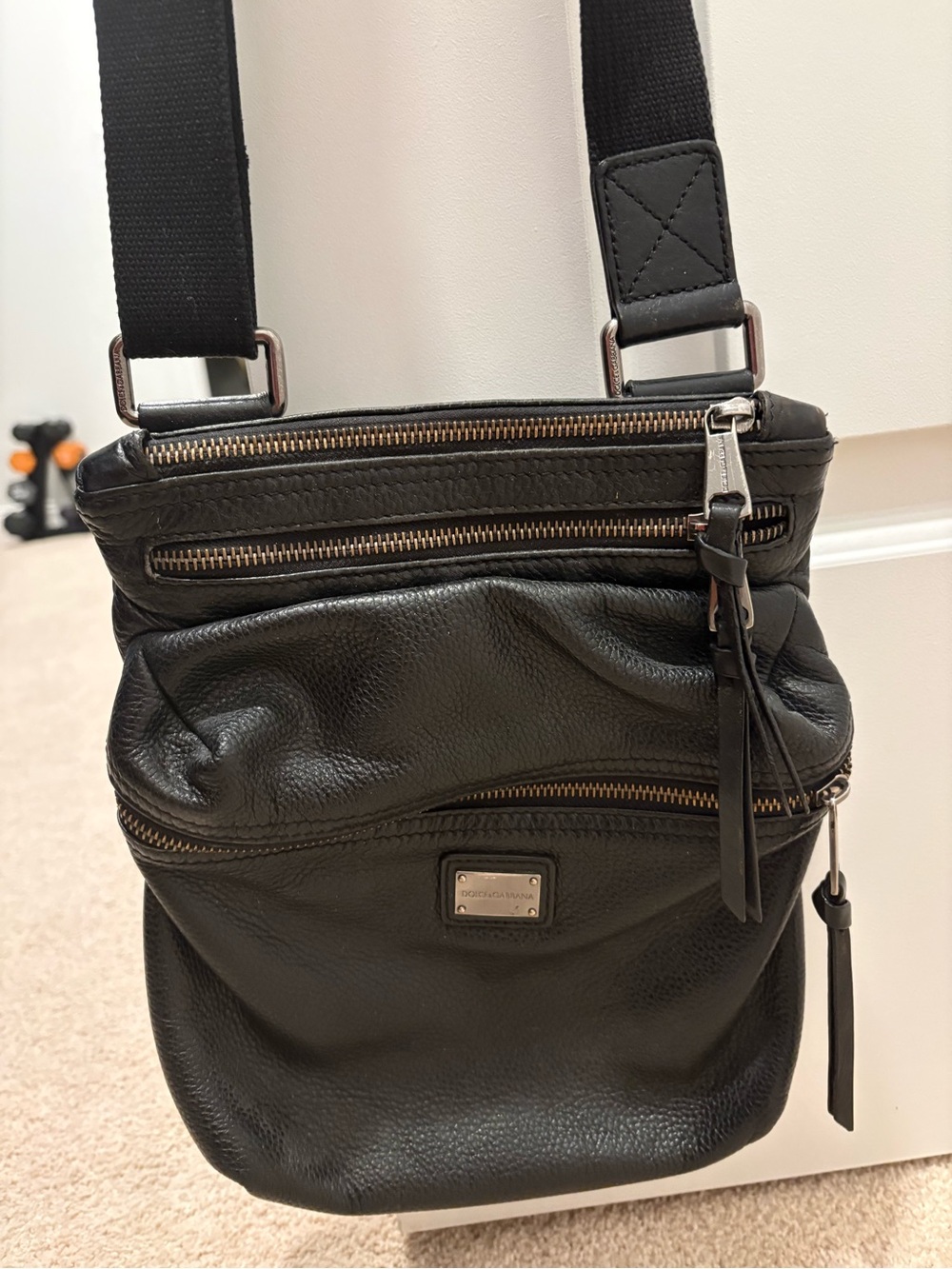 Dolce & Gabbana Black Pebbled Leather Messenger Crossbody